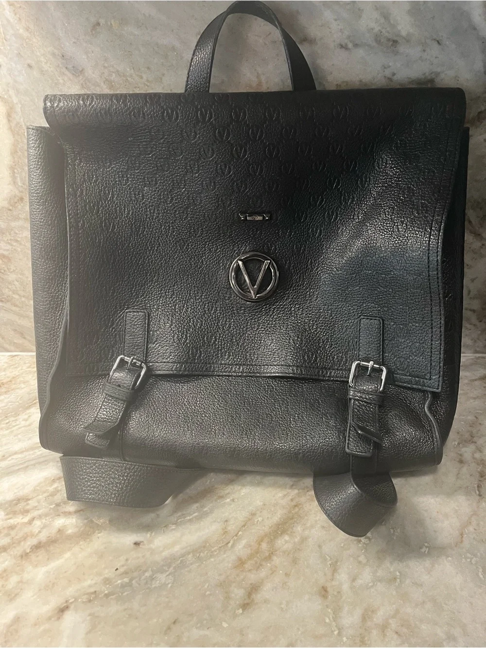 Valentino Black Leather Backpack with V Emblem